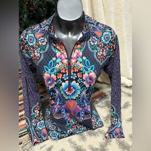 NWOT Johnny Was Floral Boho swim shirt rash guard long sleeve